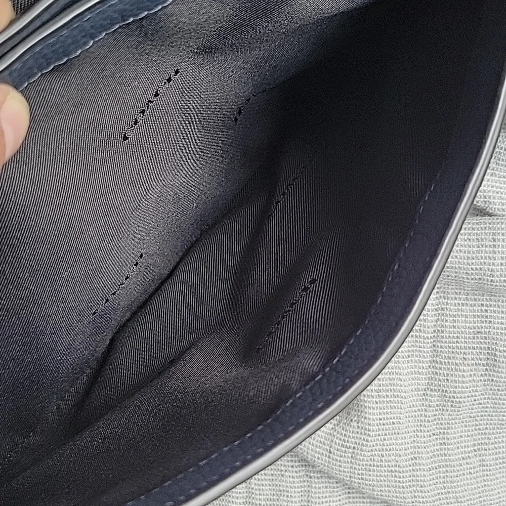Navy Floral Appliqué Leather Shoulder Bag - Picture 14 of 15